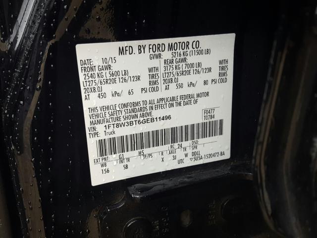 Photo 9 VIN: 1FT8W3BT6GEB11496 - FORD F350 SUPER 