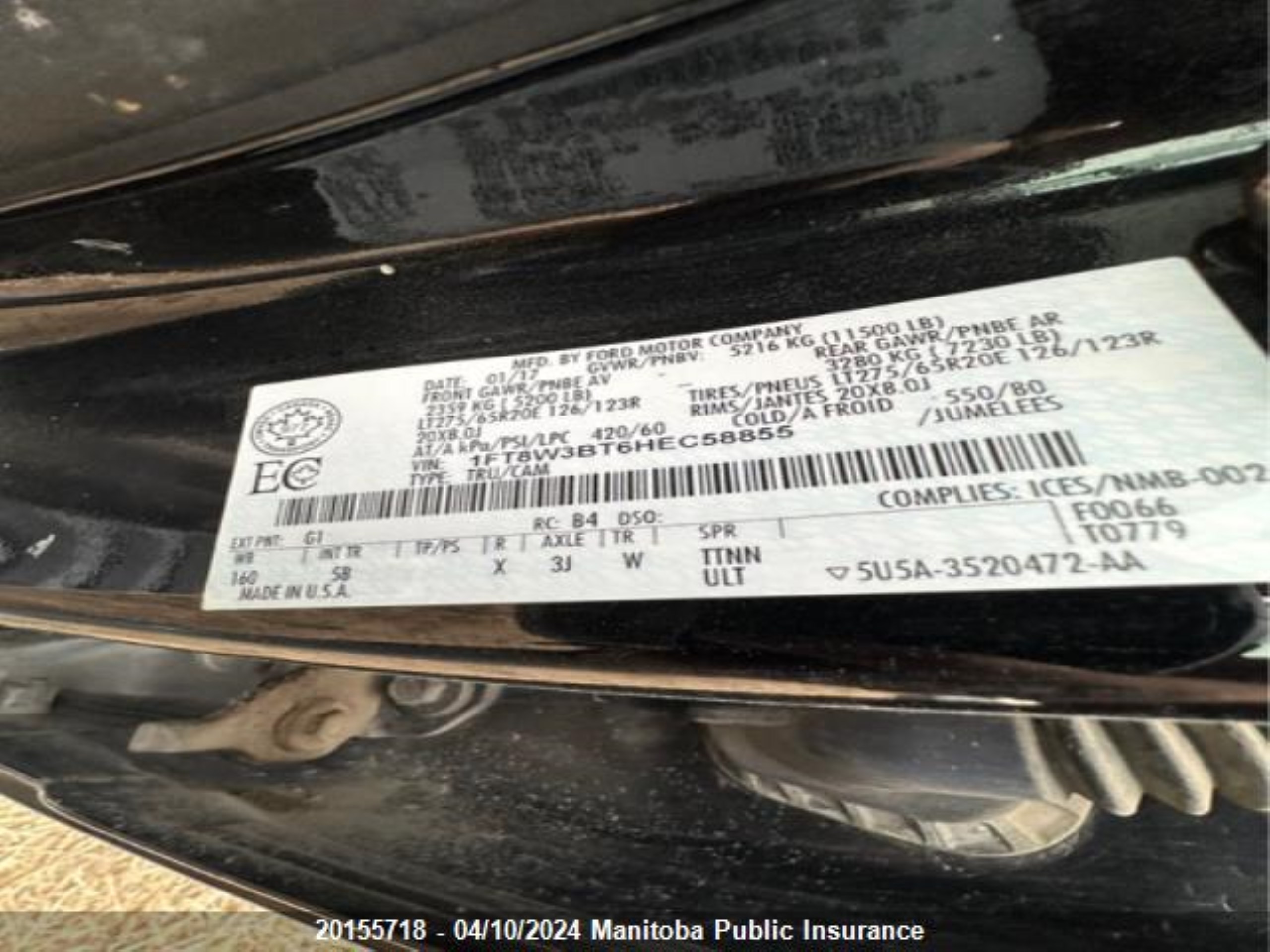 Photo 8 VIN: 1FT8W3BT6HEC58855 - FORD F350 