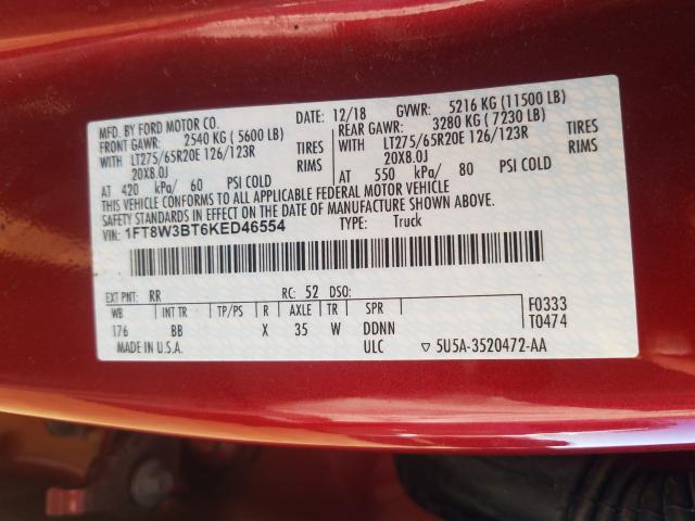 Photo 9 VIN: 1FT8W3BT6KED46554 - FORD F350 SUPER 