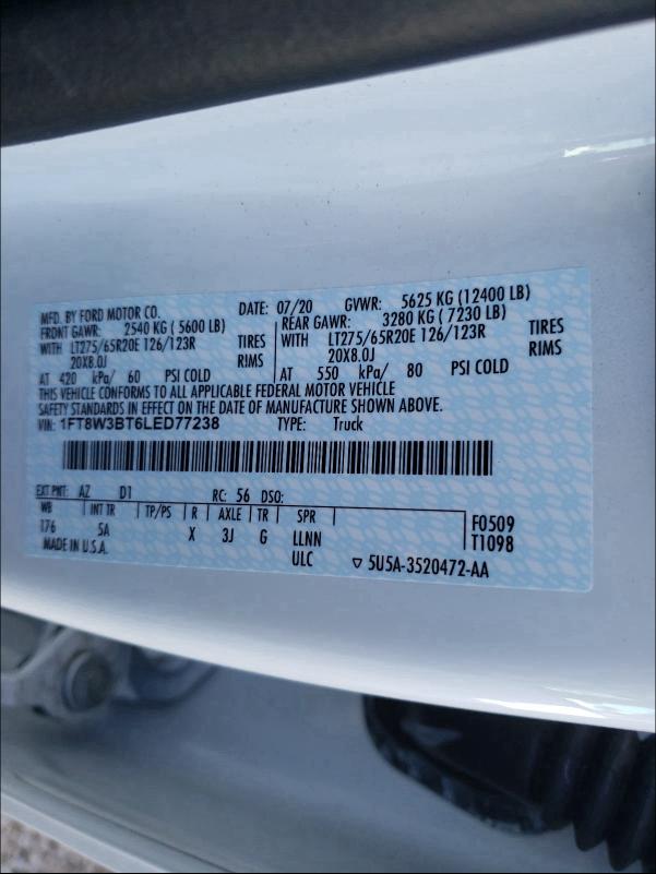 Photo 9 VIN: 1FT8W3BT6LED77238 - FORD F350 SUPER 