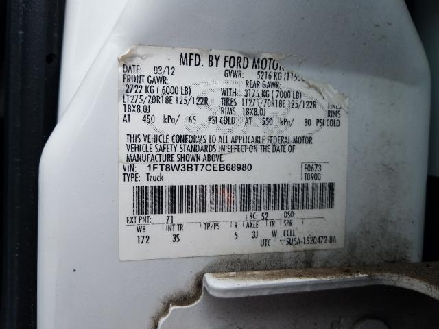 Photo 9 VIN: 1FT8W3BT7CEB68980 - FORD F350 SUPER 