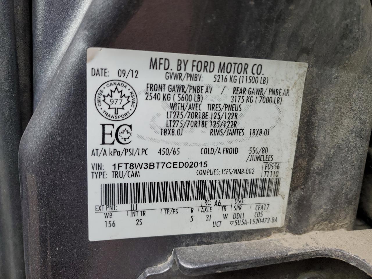 Photo 11 VIN: 1FT8W3BT7CED02015 - FORD F350 