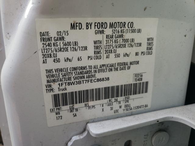 Photo 9 VIN: 1FT8W3BT7FEC86838 - FORD F350 SUPER 