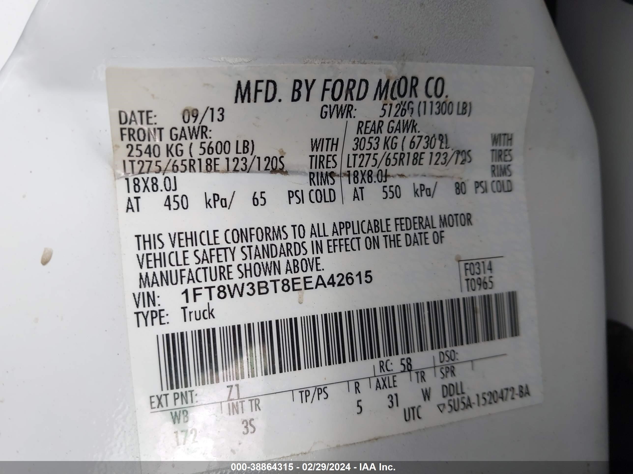 Photo 8 VIN: 1FT8W3BT8EEA42615 - FORD F350 