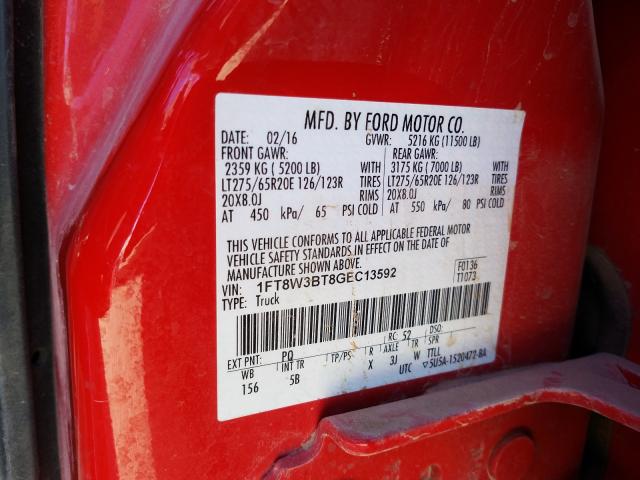 Photo 9 VIN: 1FT8W3BT8GEC13592 - FORD F350 SUPER 