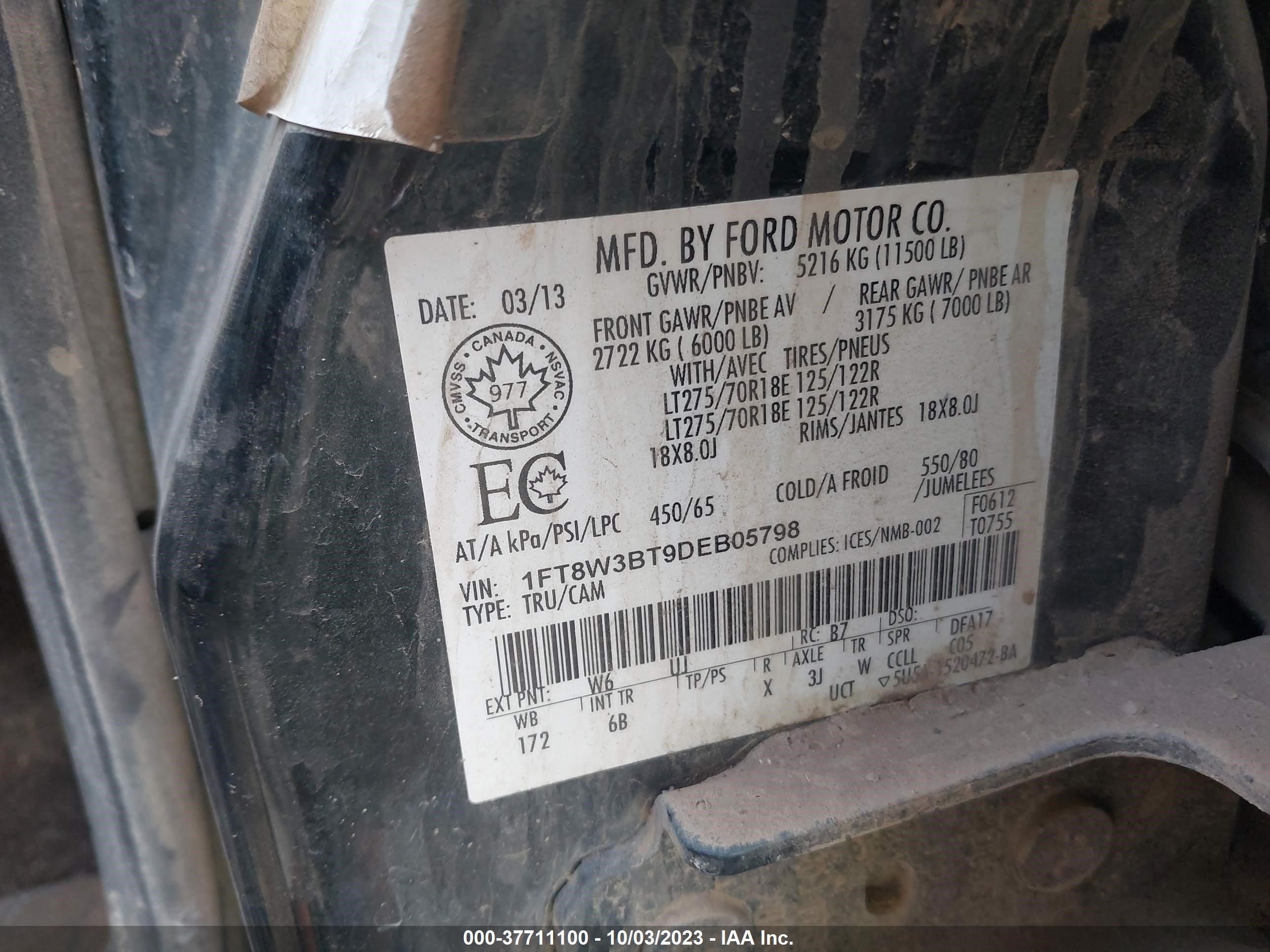 Photo 8 VIN: 1FT8W3BT9DEB05798 - FORD F350 