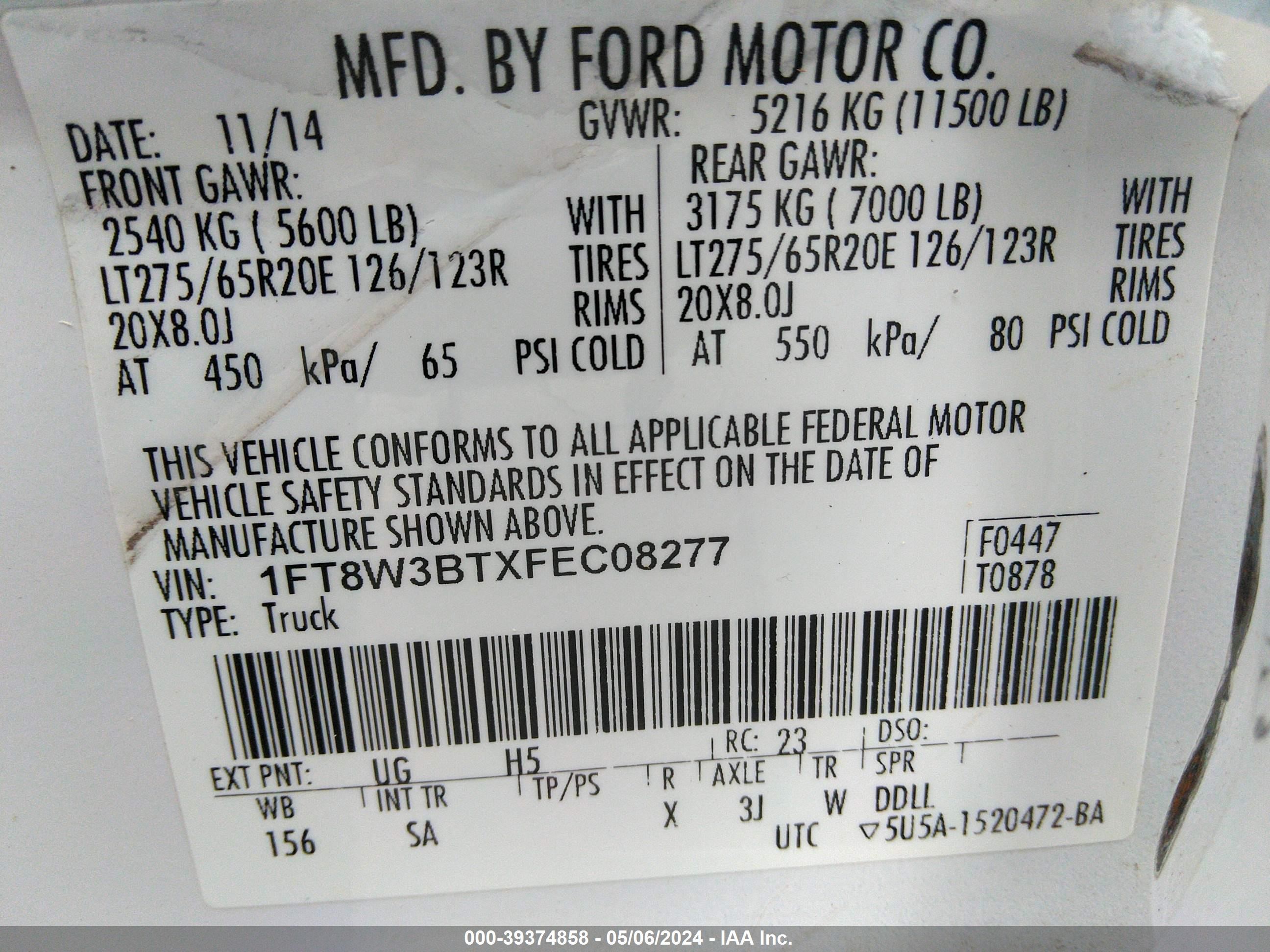 Photo 7 VIN: 1FT8W3BTXFEC08277 - FORD F350 