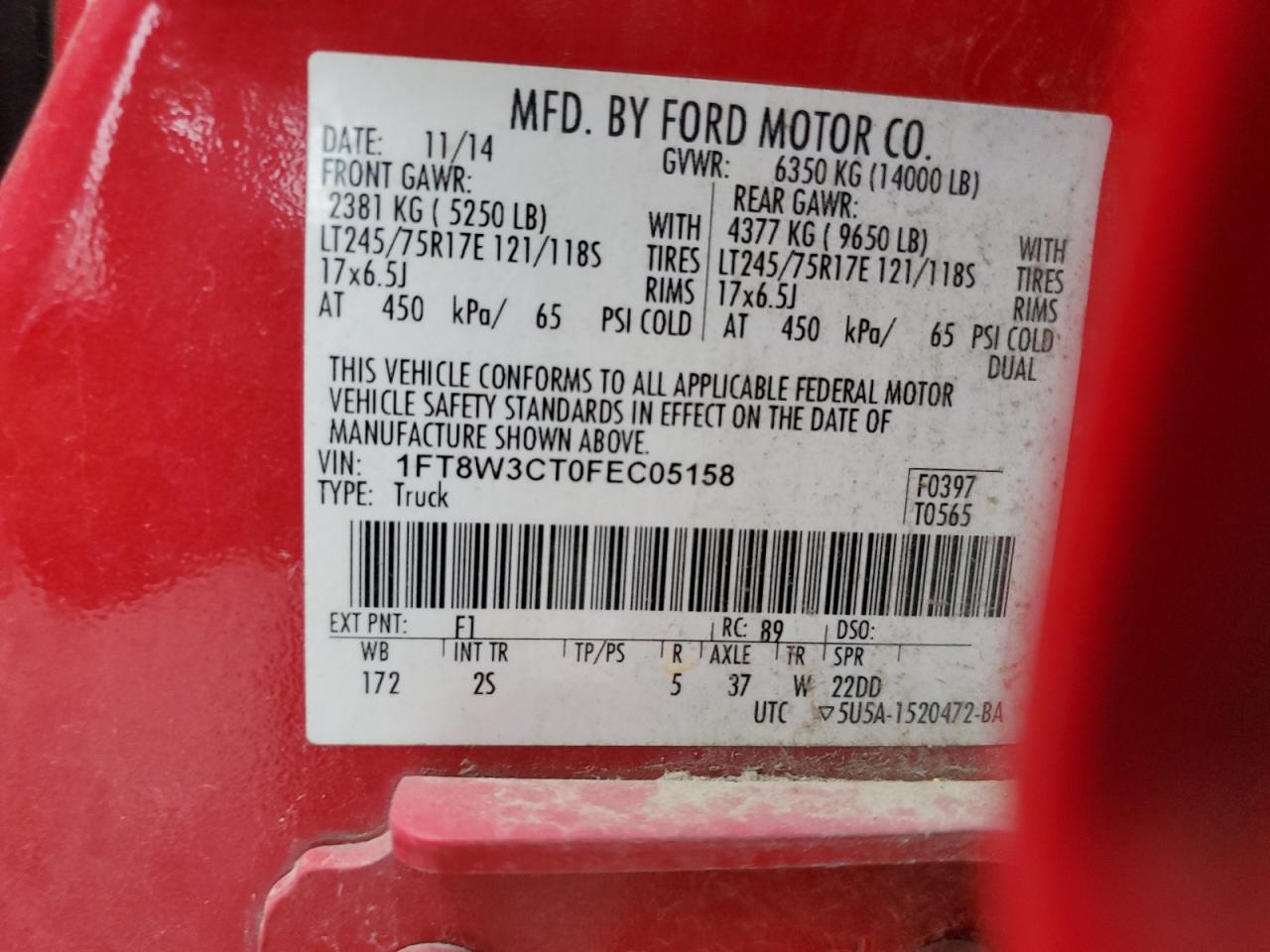 Photo 11 VIN: 1FT8W3CT0FEC05158 - FORD F350 