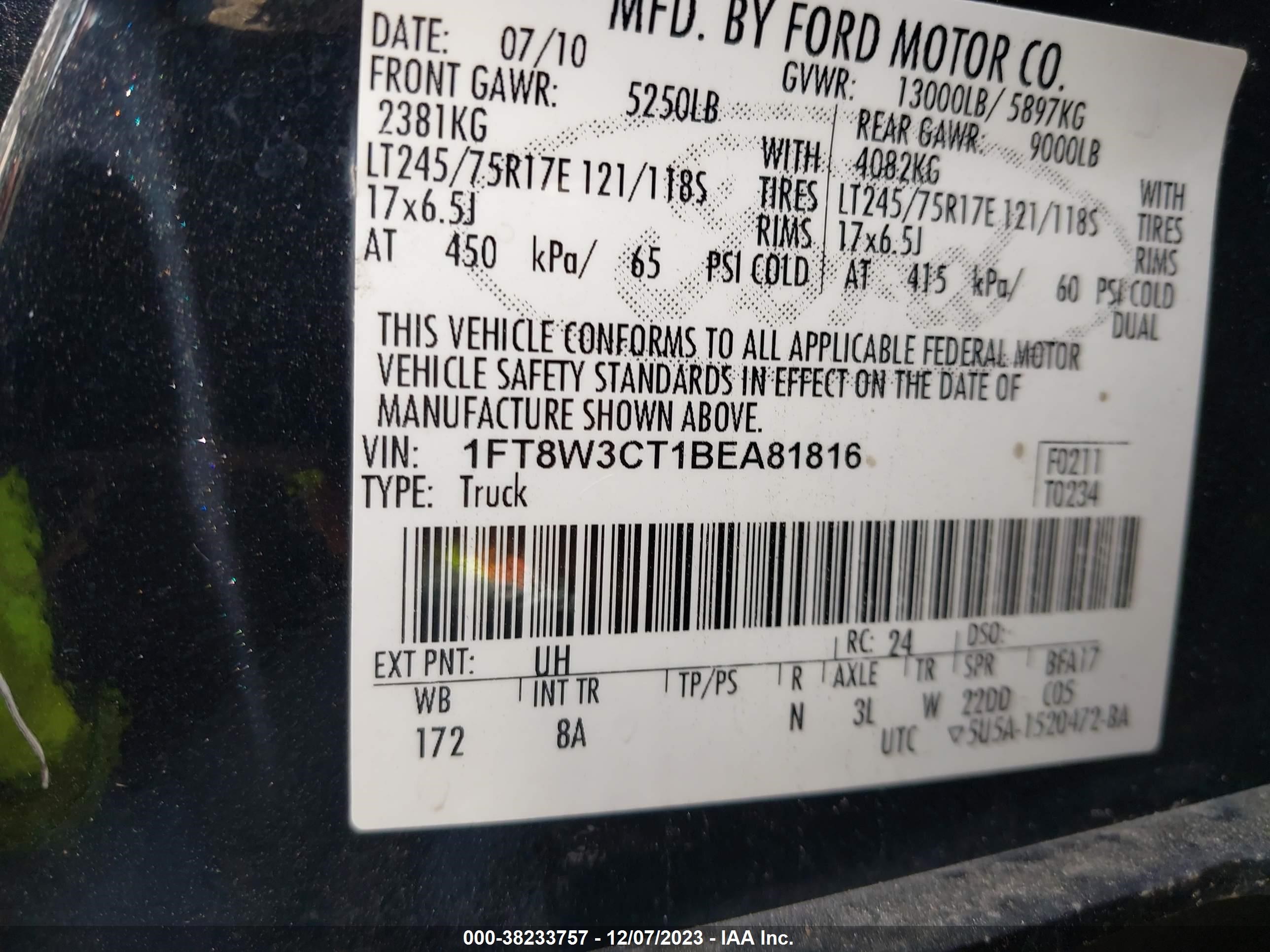 Photo 8 VIN: 1FT8W3CT1BEA81816 - FORD F350 