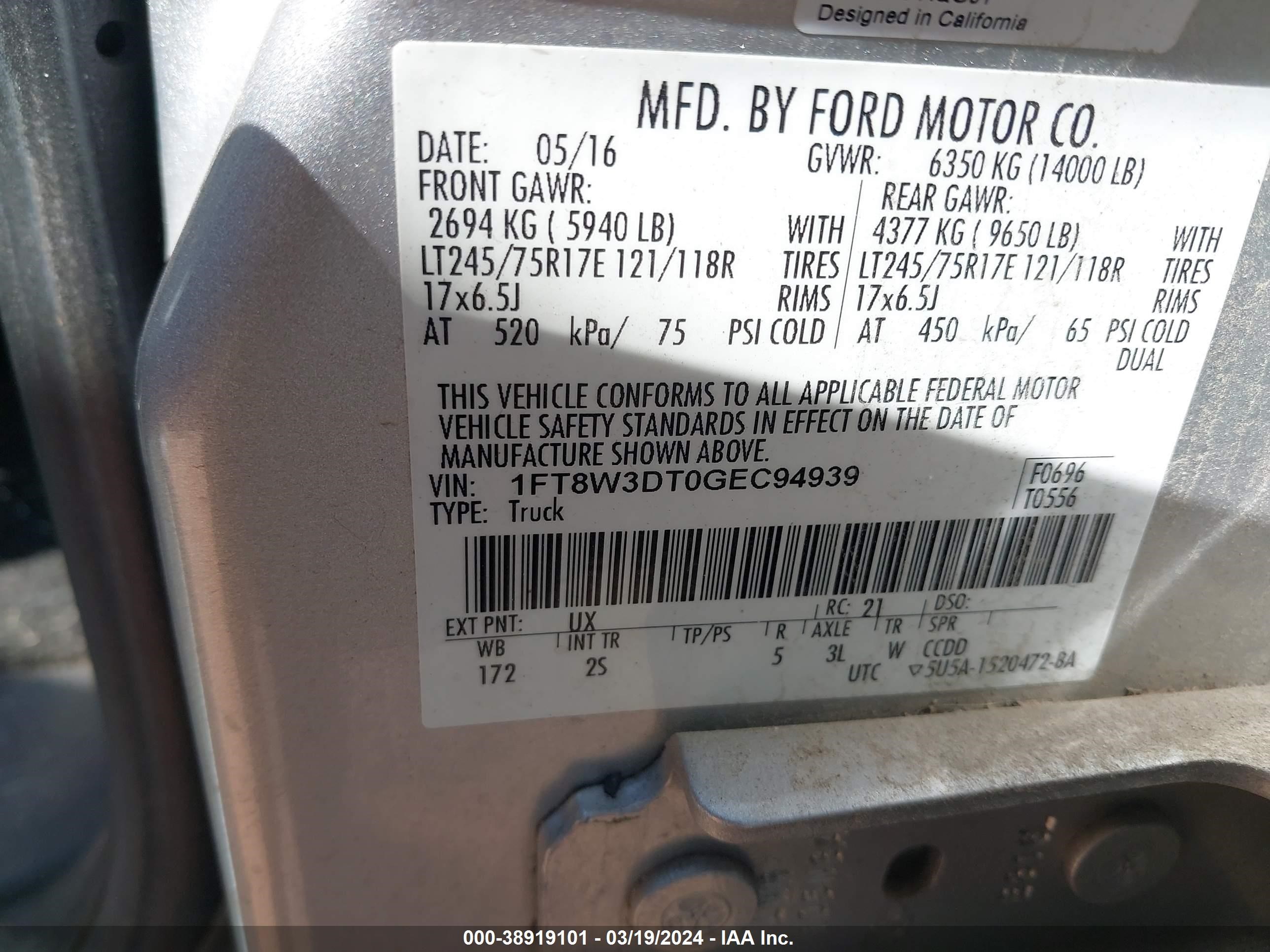 Photo 7 VIN: 1FT8W3DT0GEC94939 - FORD F350 