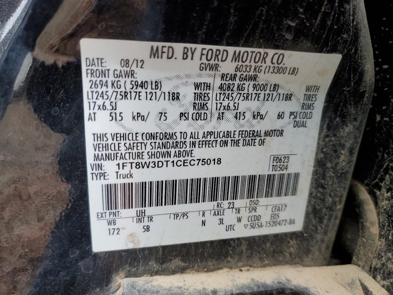 Photo 11 VIN: 1FT8W3DT1CEC75018 - FORD F350 