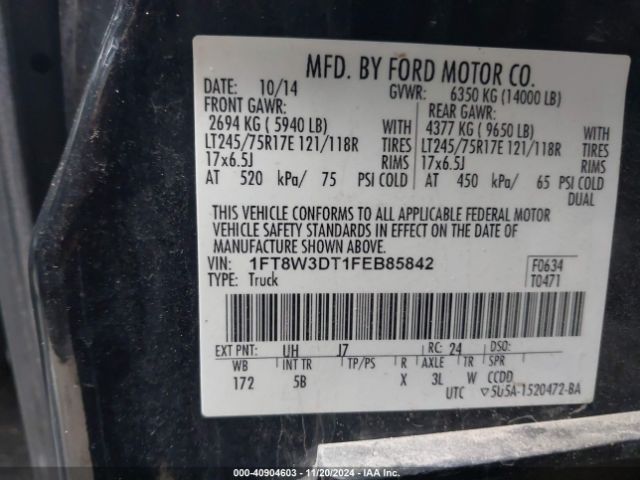 Photo 8 VIN: 1FT8W3DT1FEB85842 - FORD F-350 