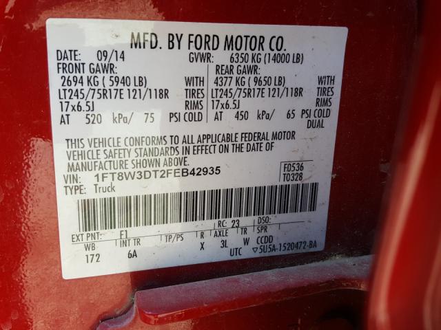 Photo 9 VIN: 1FT8W3DT2FEB42935 - FORD F350 SUPER 