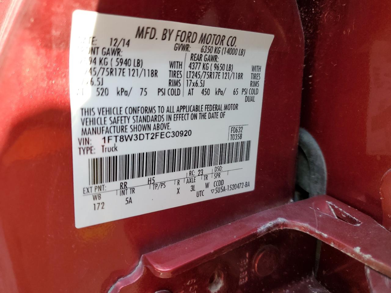 Photo 12 VIN: 1FT8W3DT2FEC30920 - FORD F350 