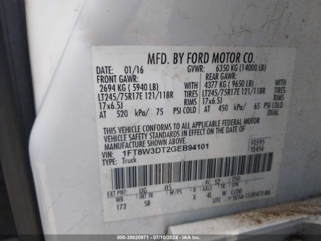 Photo 8 VIN: 1FT8W3DT2GEB94101 - FORD F-350 