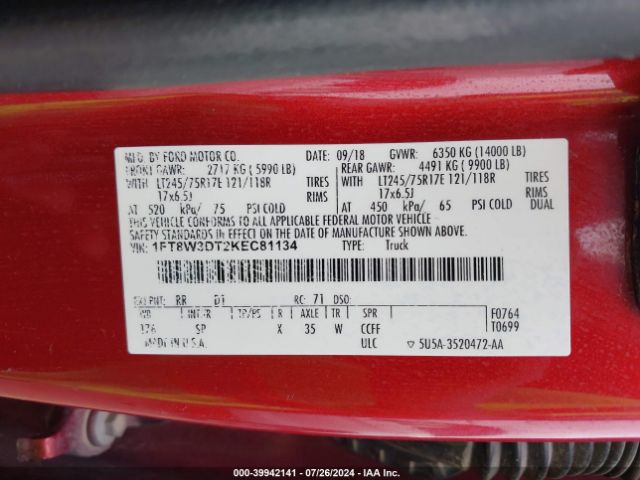 Photo 8 VIN: 1FT8W3DT2KEC81134 - FORD F-350 