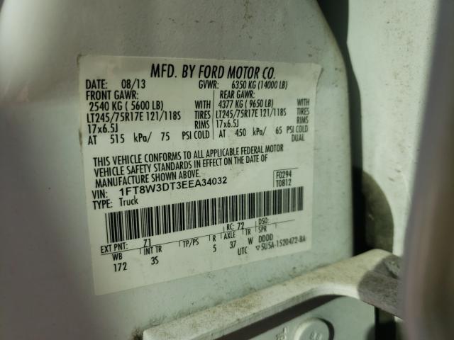 Photo 9 VIN: 1FT8W3DT3EEA34032 - FORD F350 SUPER 