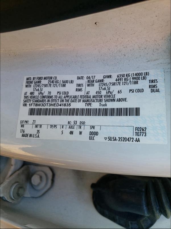 Photo 9 VIN: 1FT8W3DT3HED41835 - FORD F350 SUPER 