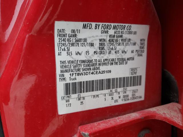 Photo 9 VIN: 1FT8W3DT4CEA25109 - FORD F350 SUPER 