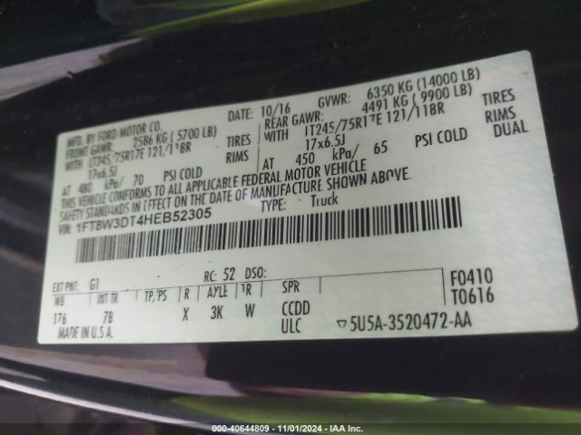 Photo 8 VIN: 1FT8W3DT4HEB52305 - FORD F-350 