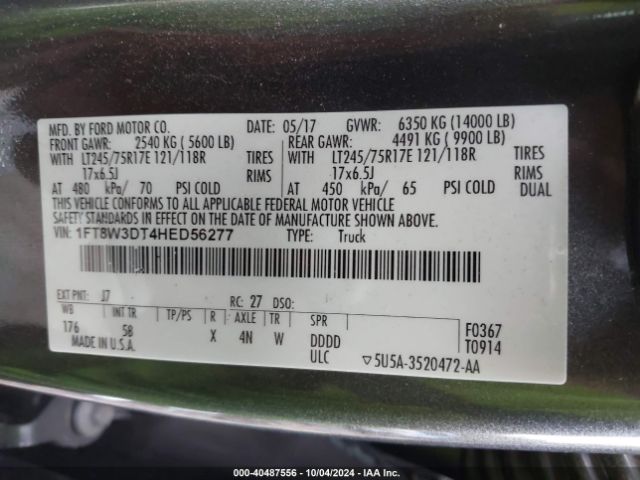 Photo 8 VIN: 1FT8W3DT4HED56277 - FORD F-350 