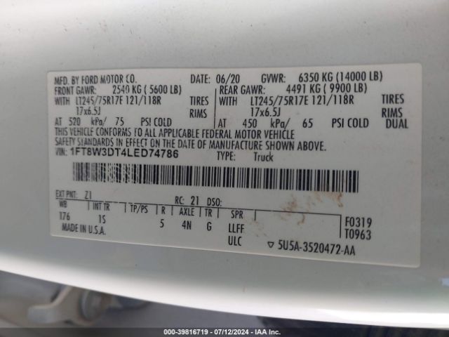 Photo 8 VIN: 1FT8W3DT4LED74786 - FORD F-350 