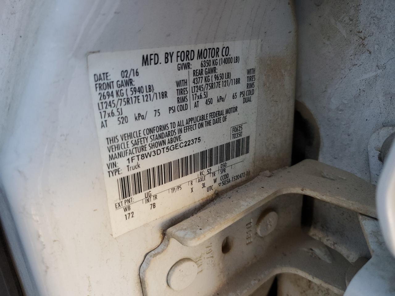 Photo 11 VIN: 1FT8W3DT5GEC22375 - FORD F350 