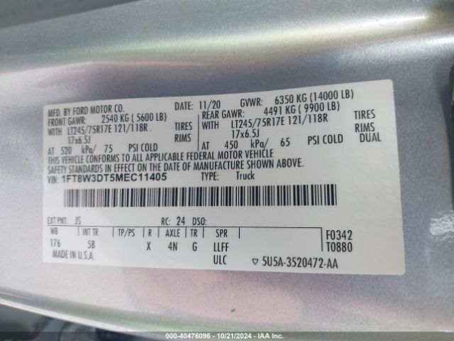 Photo 8 VIN: 1FT8W3DT5MEC11405 - FORD F-350 