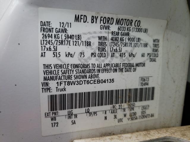 Photo 9 VIN: 1FT8W3DT6CEB04135 - FORD F350 SUPER 