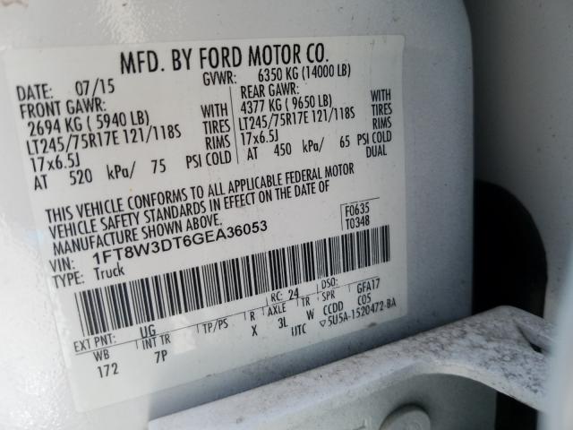 Photo 9 VIN: 1FT8W3DT6GEA36053 - FORD F350 SUPER 