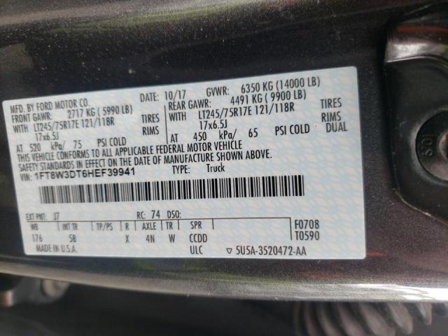 Photo 9 VIN: 1FT8W3DT6HEF39941 - FORD F350 SUPER 