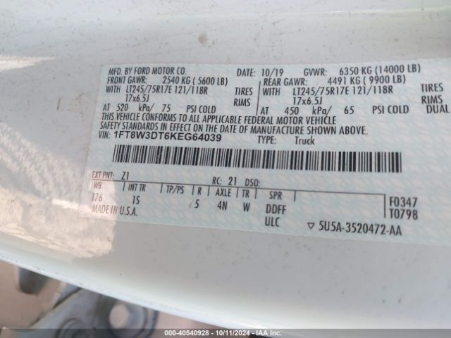 Photo 8 VIN: 1FT8W3DT6KEG64039 - FORD F-350 