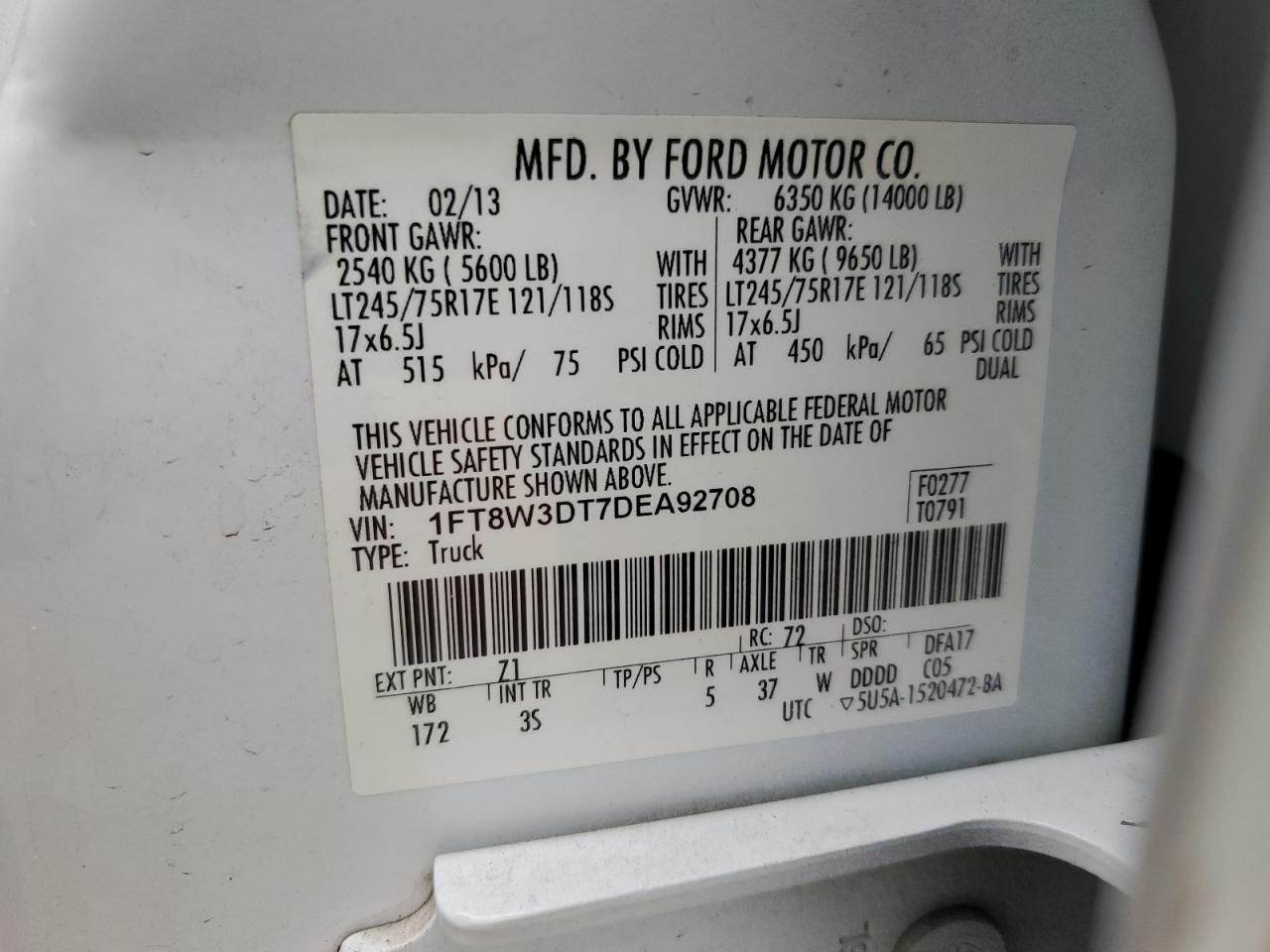 Photo 12 VIN: 1FT8W3DT7DEA92708 - FORD F350 