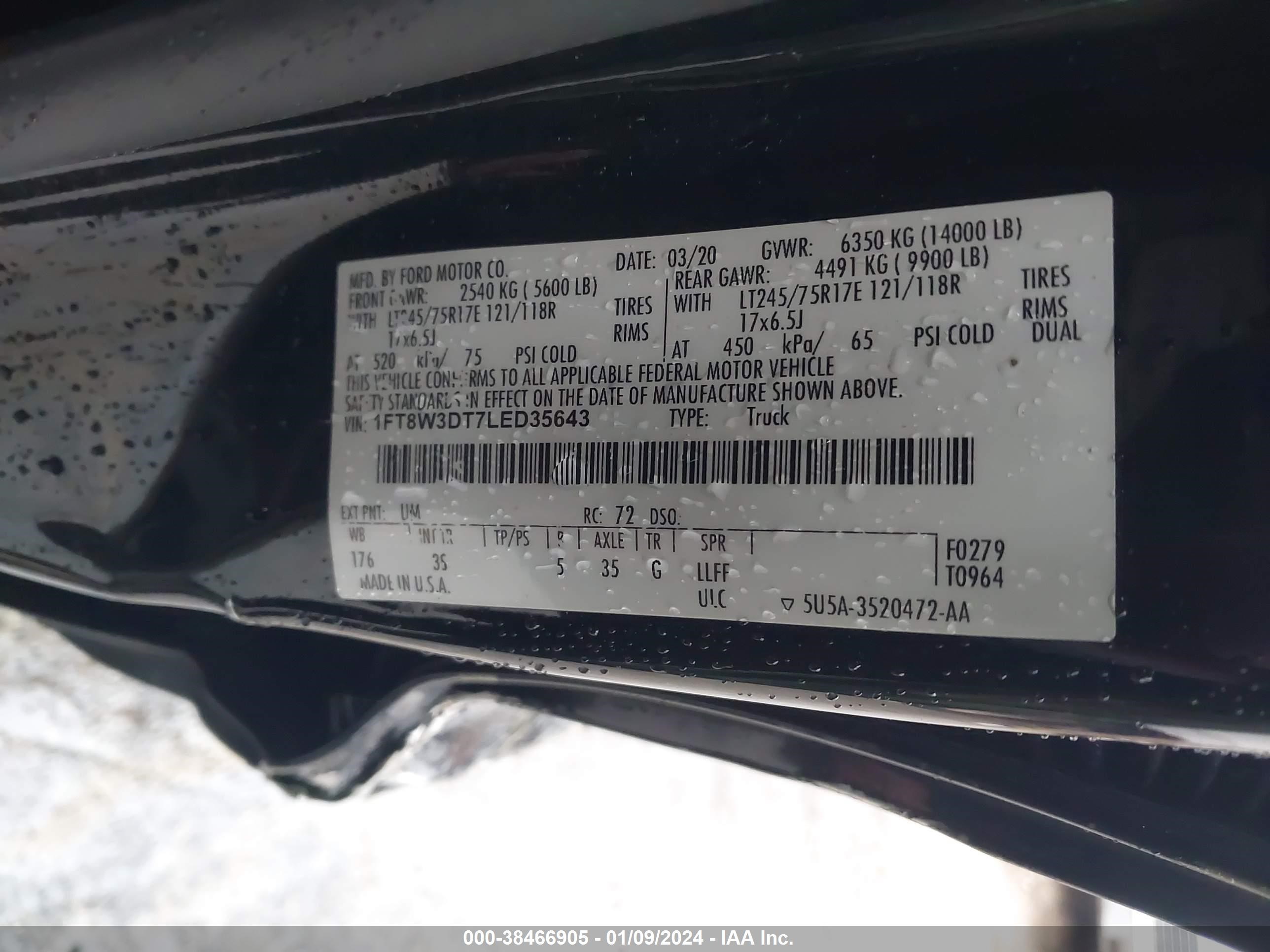 Photo 8 VIN: 1FT8W3DT7LED35643 - FORD F350 