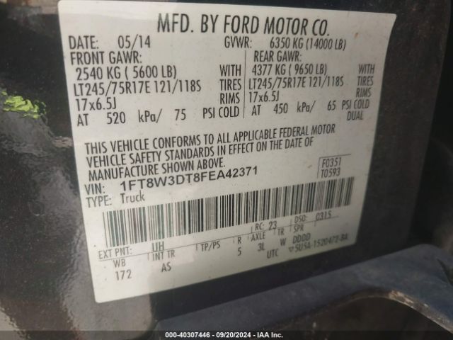 Photo 8 VIN: 1FT8W3DT8FEA42371 - FORD F-350 