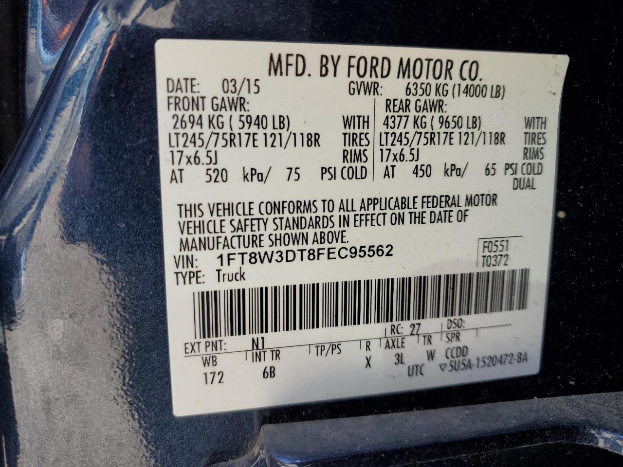 Photo 12 VIN: 1FT8W3DT8FEC95562 - FORD F350 