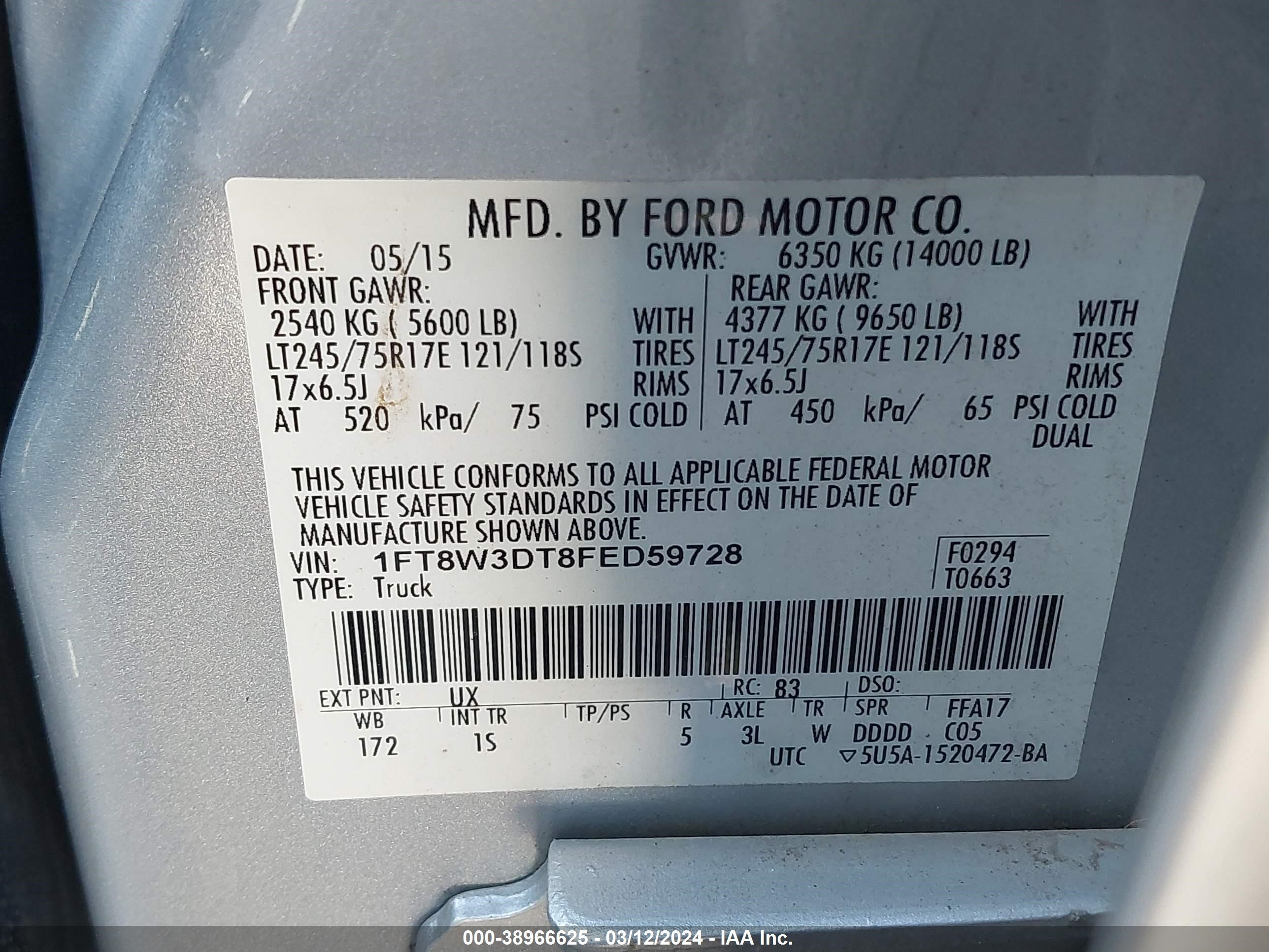 Photo 7 VIN: 1FT8W3DT8FED59728 - FORD F350 