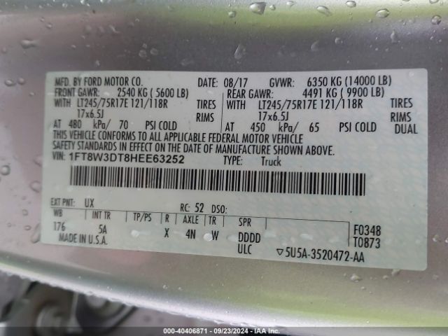 Photo 8 VIN: 1FT8W3DT8HEE63252 - FORD F-350 