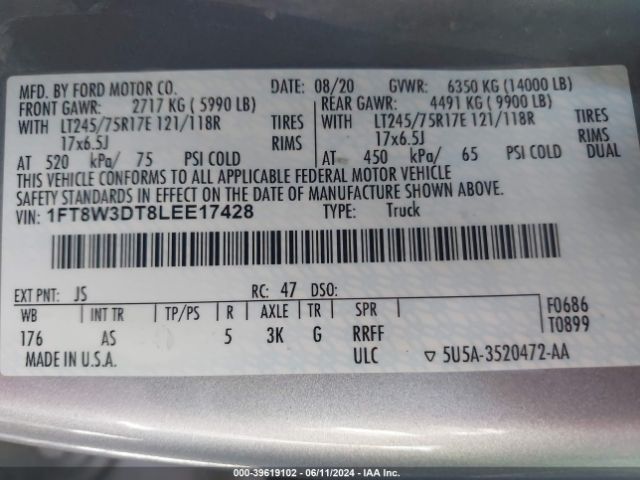 Photo 8 VIN: 1FT8W3DT8LEE17428 - FORD F-350 