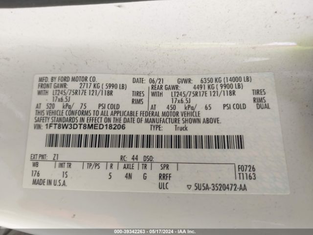 Photo 8 VIN: 1FT8W3DT8MED18206 - FORD F-350 