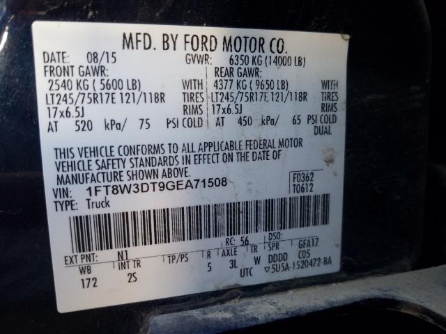 Photo 9 VIN: 1FT8W3DT9GEA71508 - FORD F350 SUPER 