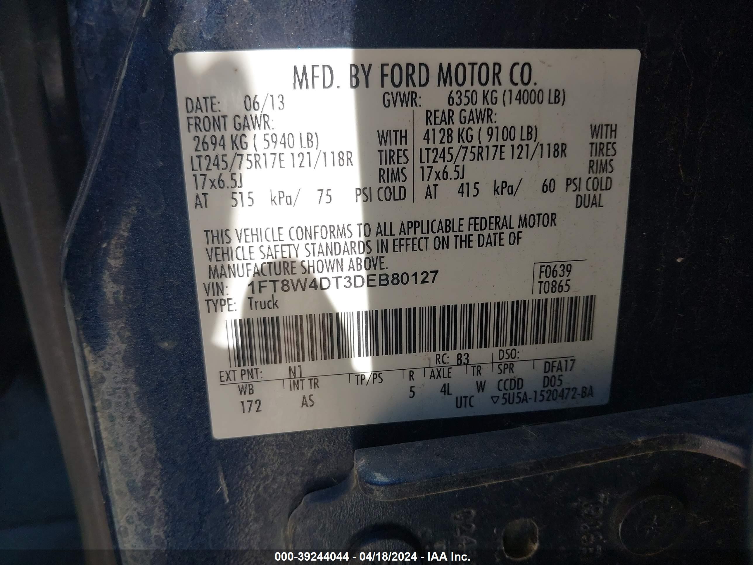 Photo 10 VIN: 1FT8W4DT3DEB80127 - FORD F450 