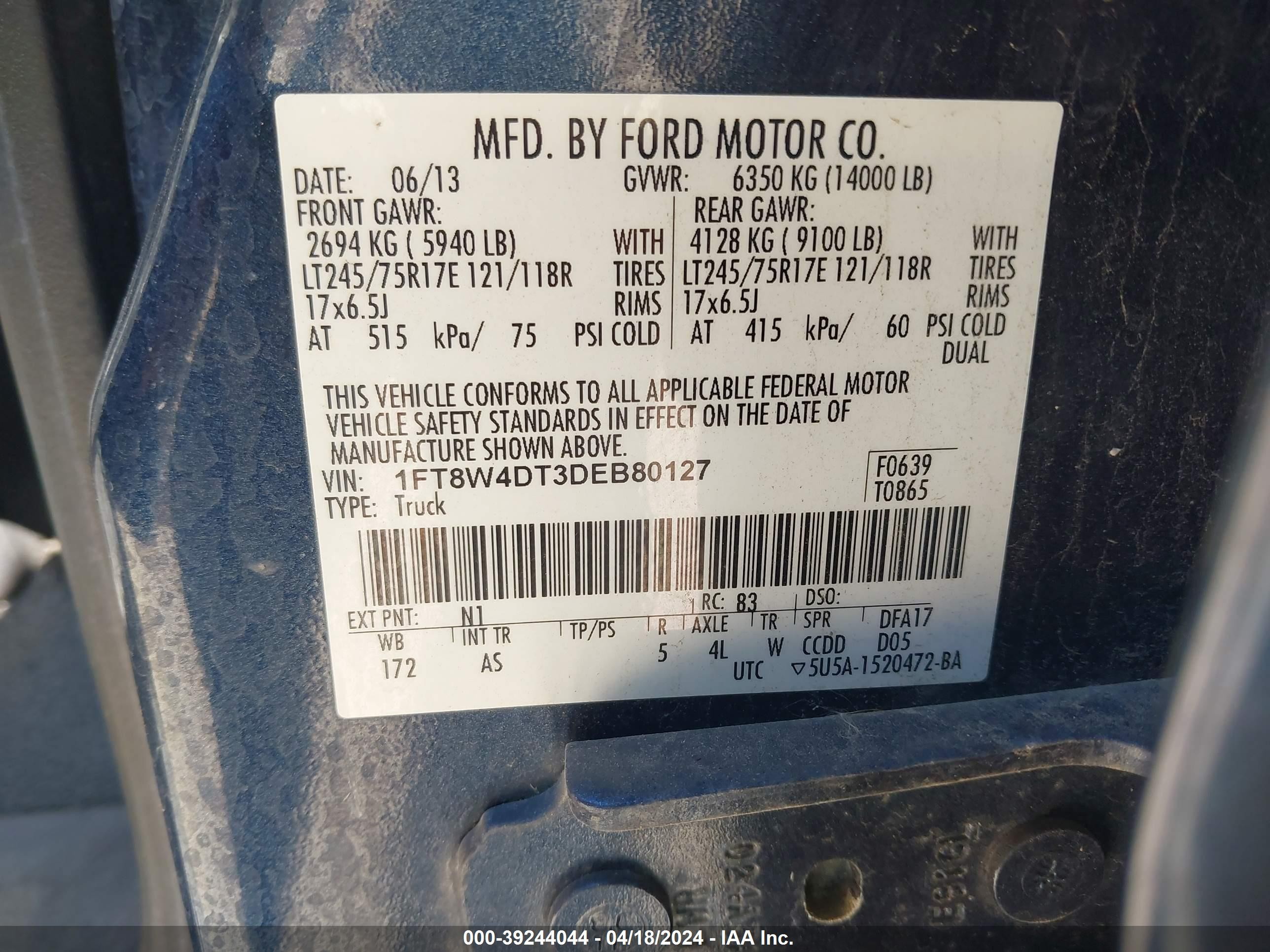 Photo 7 VIN: 1FT8W4DT3DEB80127 - FORD F450 