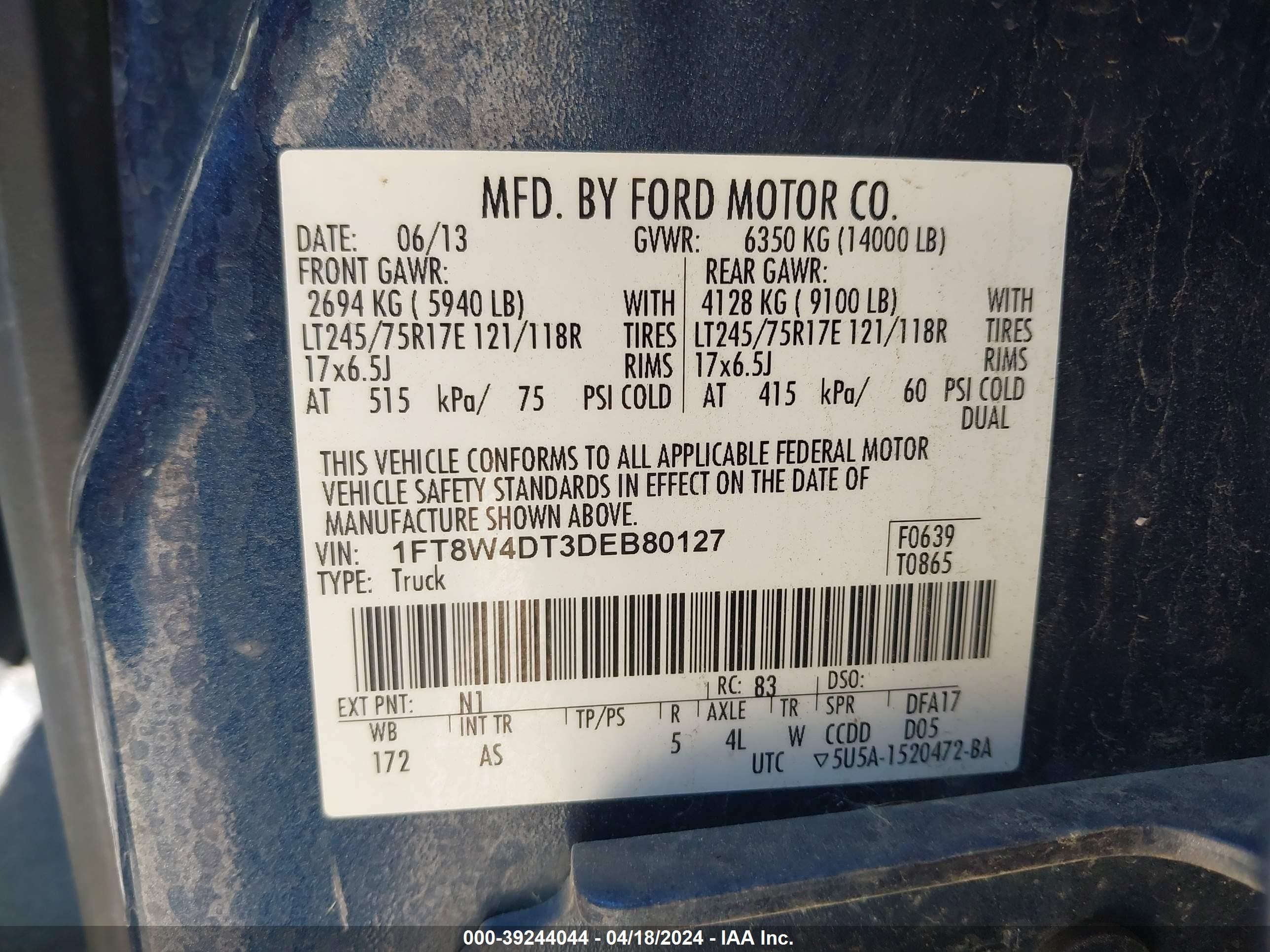 Photo 8 VIN: 1FT8W4DT3DEB80127 - FORD F450 