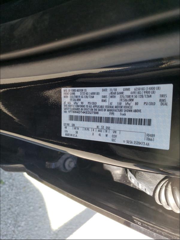 Photo 9 VIN: 1FT8W4DT4KED27598 - FORD F450 SUPER 