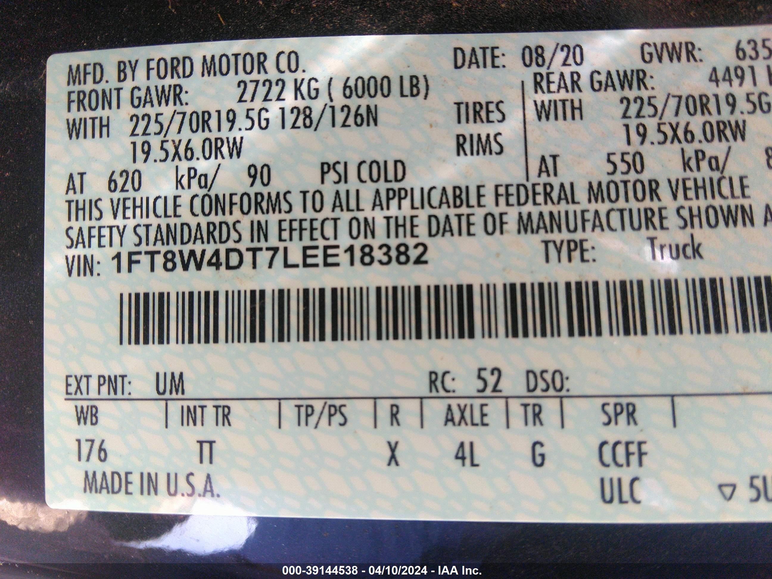 Photo 7 VIN: 1FT8W4DT7LEE18382 - FORD F450 