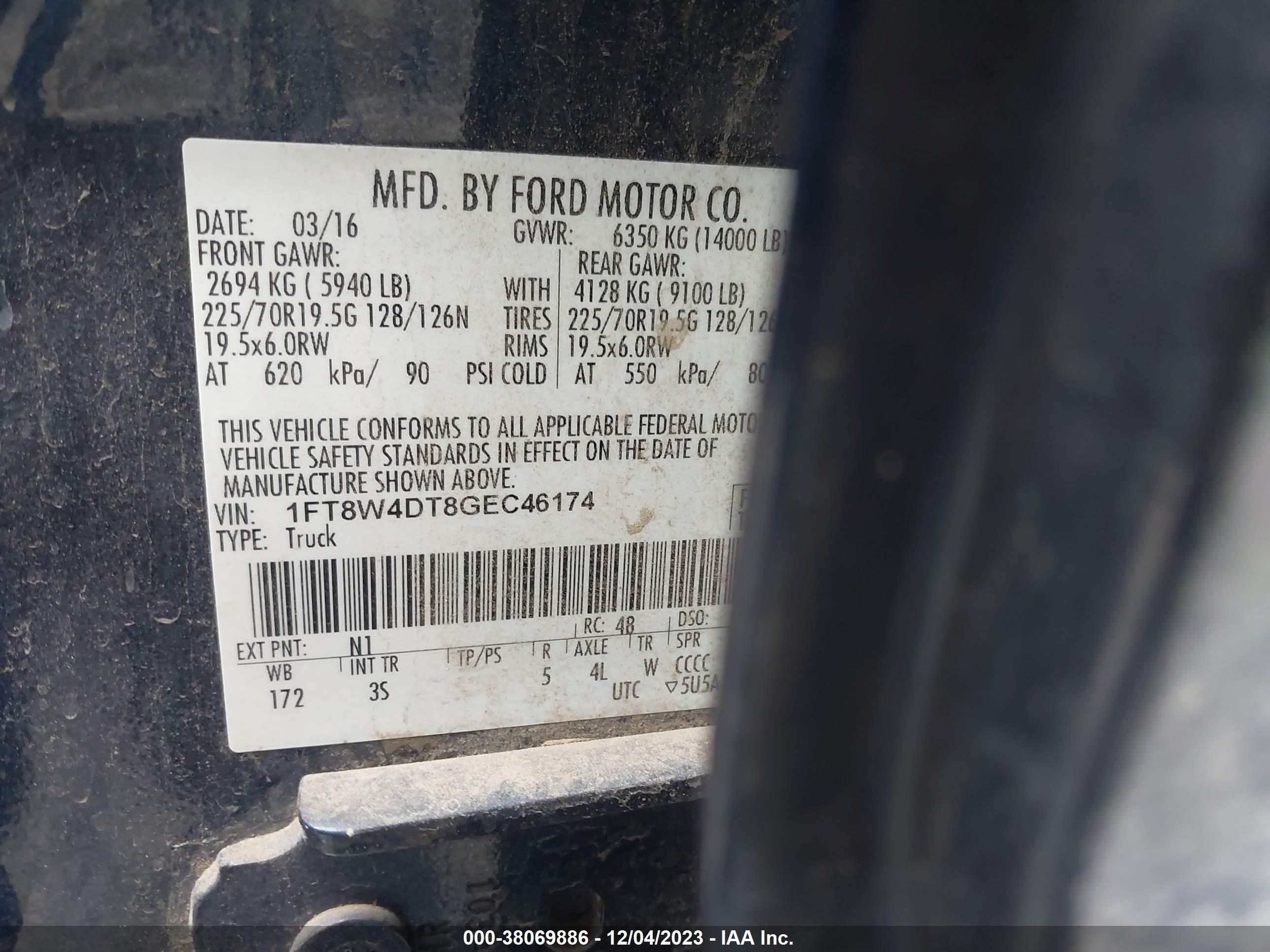 Photo 8 VIN: 1FT8W4DT8GEC46174 - FORD F450 