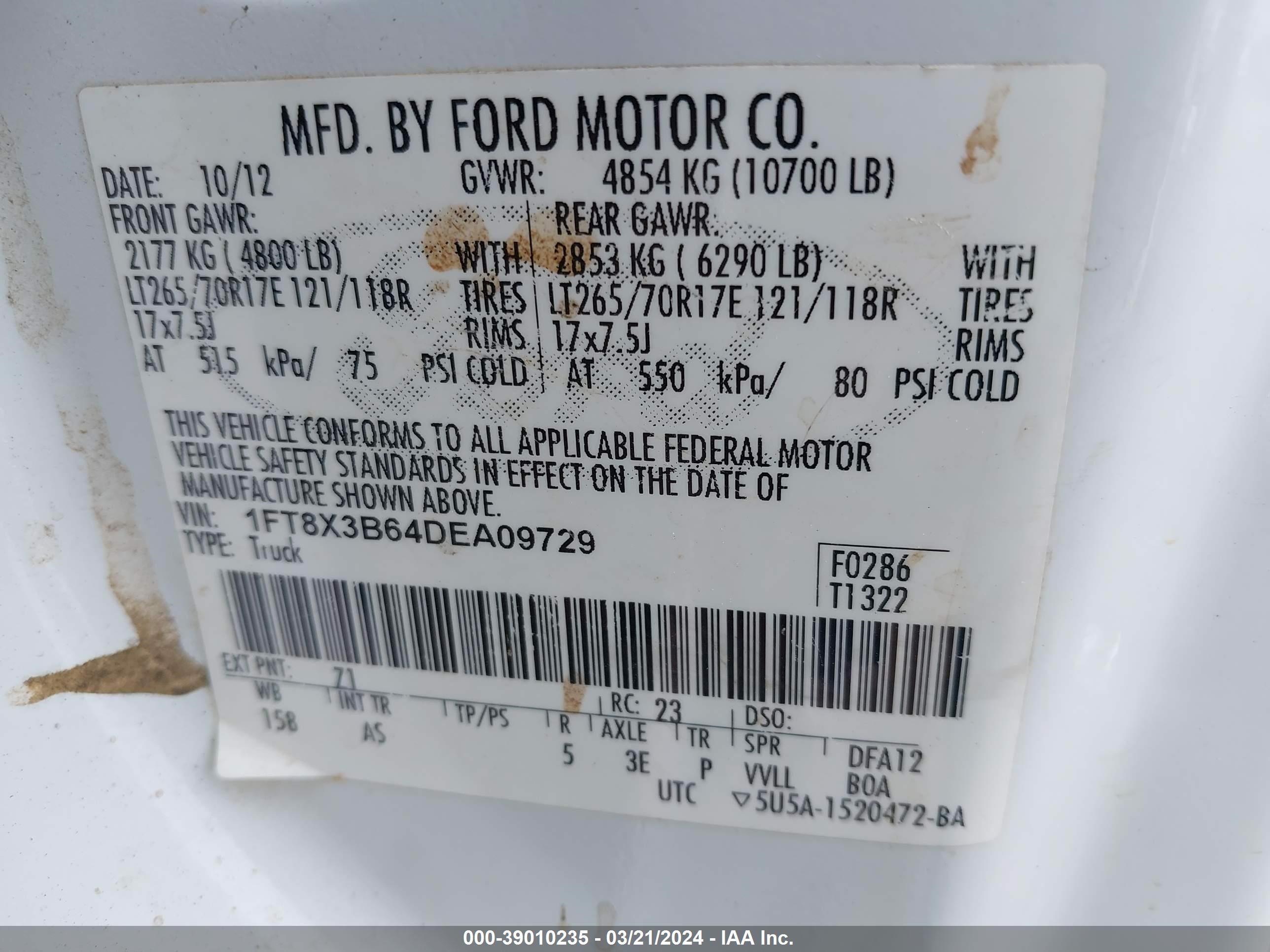 Photo 7 VIN: 1FT8X3B64DEA09729 - FORD F350 