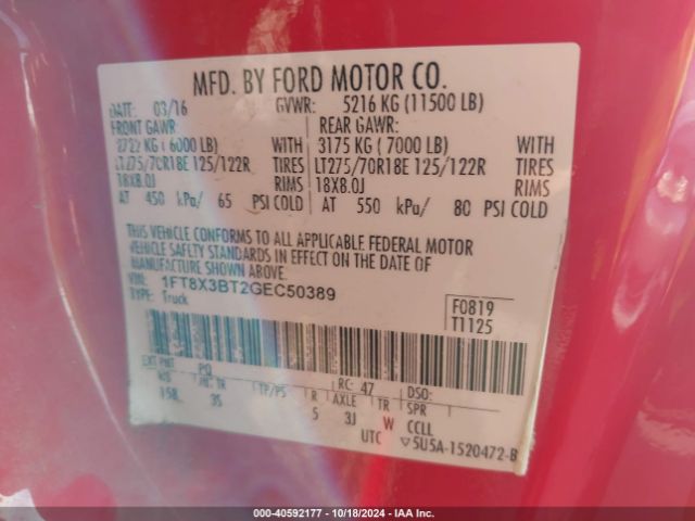 Photo 8 VIN: 1FT8X3BT2GEC50389 - FORD F-350 