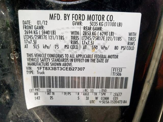 Photo 9 VIN: 1FT8X3BT3CEB27307 - FORD F350 SUPER 